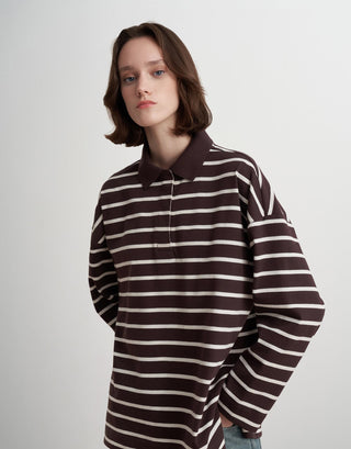 Striped Polo Sweatshirt – Brown
