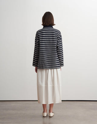 Striped Polo Sweatshirt – Navy