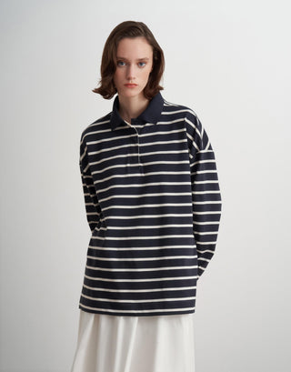 Striped Polo Sweatshirt – Navy