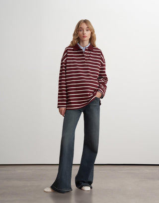 Striped Polo Sweatshirt – Bordeaux