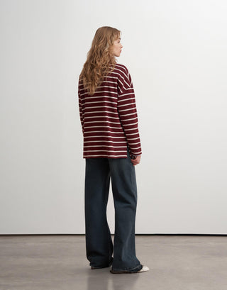 Striped Polo Sweatshirt – Bordeaux