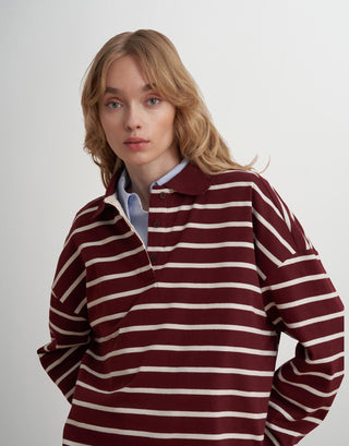Striped Polo Sweatshirt – Bordeaux