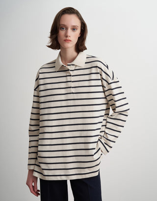 Striped Polo Sweatshirt – Ecru