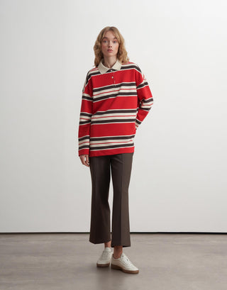 Striped Polo Sweatshirt – Red