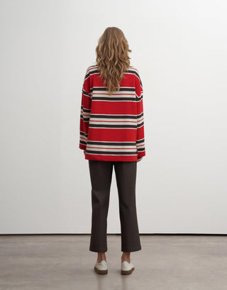 Striped Polo Sweatshirt – Red
