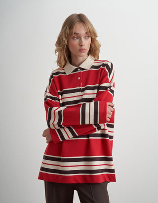 Striped Polo Sweatshirt – Red