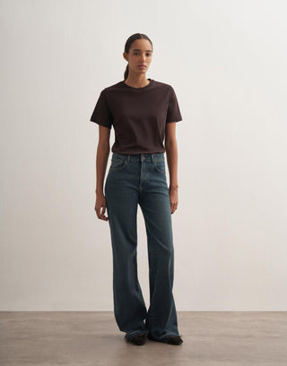 Mid-Rise Flared Denim Jeans – Dark Blue