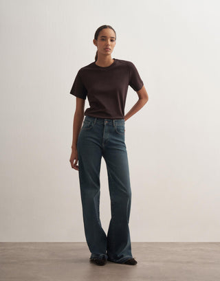 Mid-Rise Flared Denim Jeans – Dark Blue