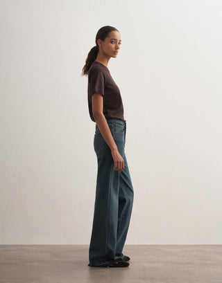 Mid-Rise Flared Denim Jeans – Dark Blue