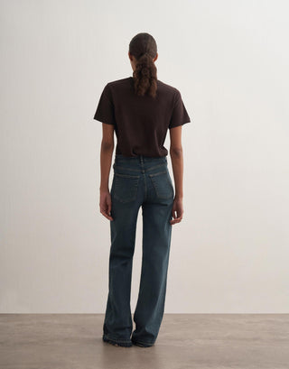 Mid-Rise Flared Denim Jeans – Dark Blue