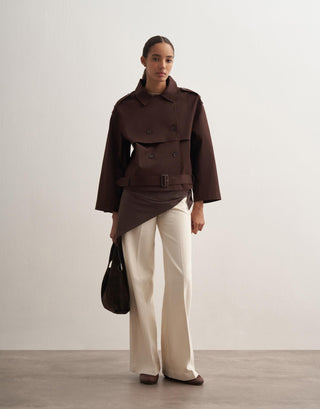 Belted Short Trench Jacket – Brown