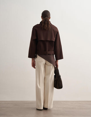 Belted Short Trench Jacket – Brown