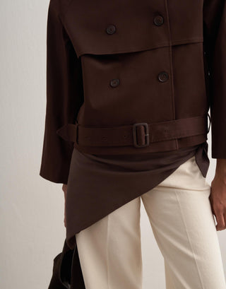 Belted Short Trench Jacket – Brown