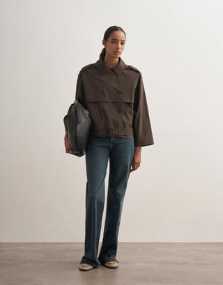 Belted Short Trench Jacket – Dark Khaki