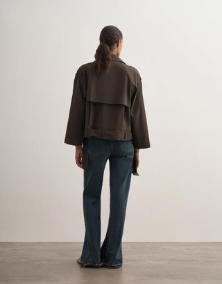 Belted Short Trench Jacket – Dark Khaki