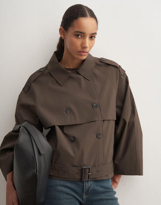 Belted Short Trench Jacket – Dark Khaki