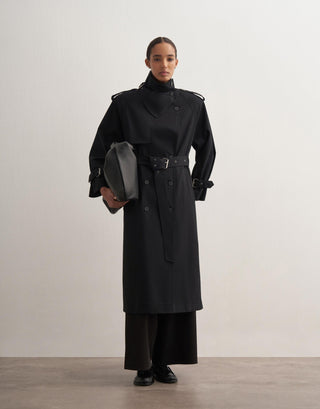 Trench Coat with Detachable Detail – Black