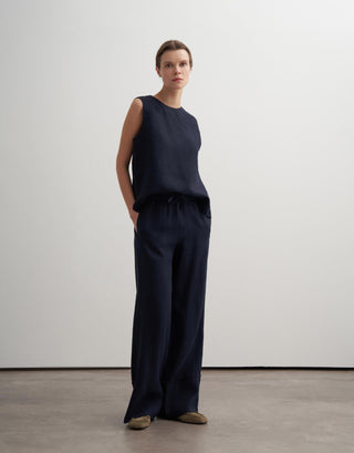 Linen Palazzo Trousers – Navy
