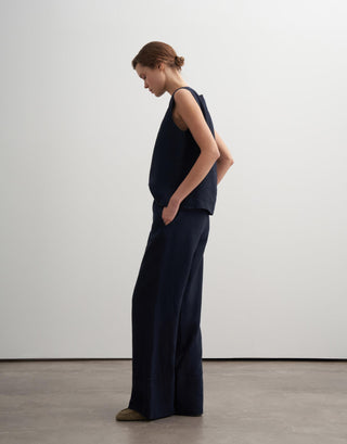 Linen Palazzo Trousers – Navy