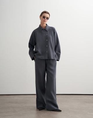 Linen Palazzo Trousers -  Anthracite