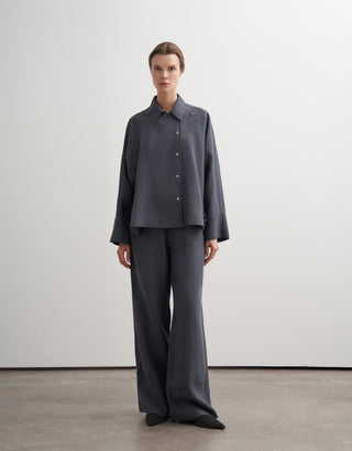 Linen Palazzo Trousers -  Anthracite