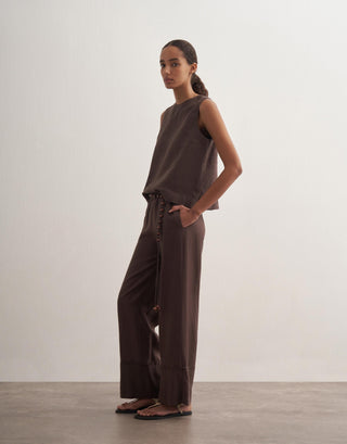 Linen Palazzo Trousers – Brown