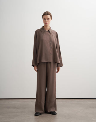 Linen Palazzo Trousers - Brown