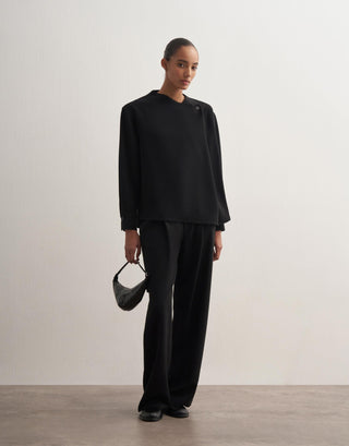 Buttoned Wrap Detail Blouse – Black