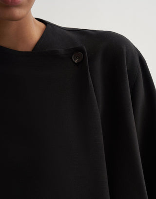Buttoned Wrap Detail Blouse – Black