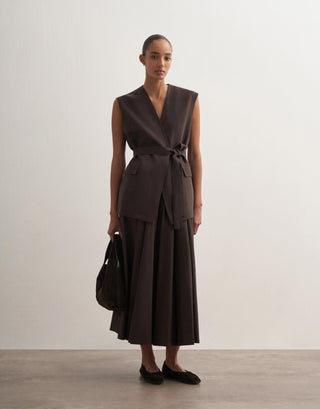 Voluminous Cotton Skirt with Hem Panel – Brown