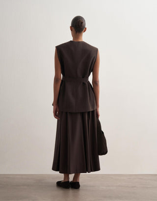 Voluminous Cotton Skirt with Hem Panel – Brown