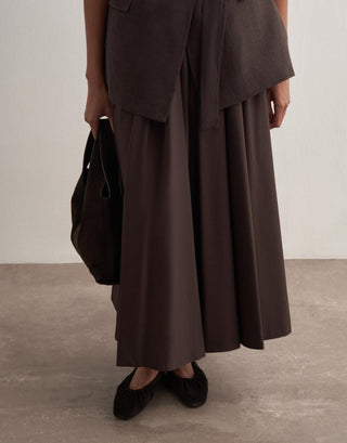 Voluminous Cotton Skirt with Hem Panel – Brown