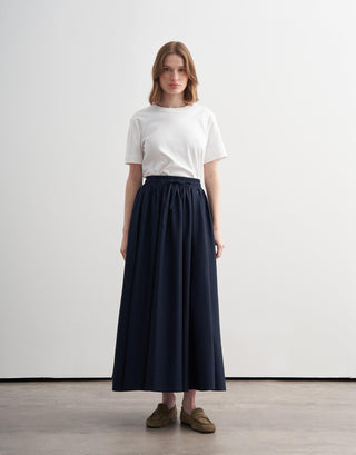 Voluminous Cotton Skirt with Hem Panel – Navy