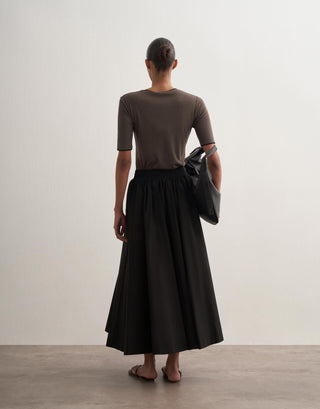 Voluminous Cotton Skirt with Hem Panel – Black