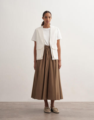 Voluminous Cotton Skirt with Hem Panel – Khaki