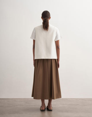 Voluminous Cotton Skirt with Hem Panel – Khaki