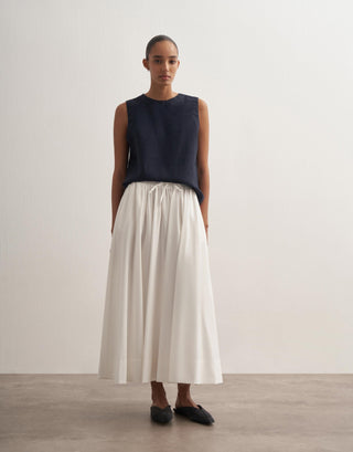 Voluminous Cotton Skirt with Hem Panel – Ecru