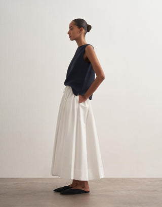 Voluminous Cotton Skirt with Hem Panel – Ecru