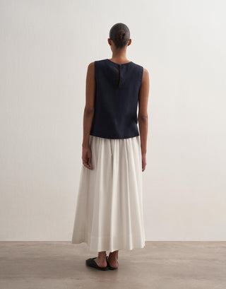 Voluminous Cotton Skirt with Hem Panel – Ecru