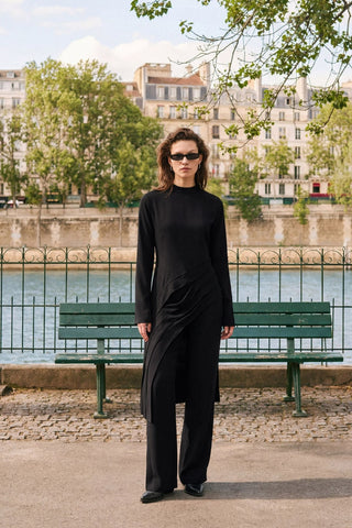 Majesté Atelier No. 03 Asymmetric Draped Tunic & Trouser Set - Black