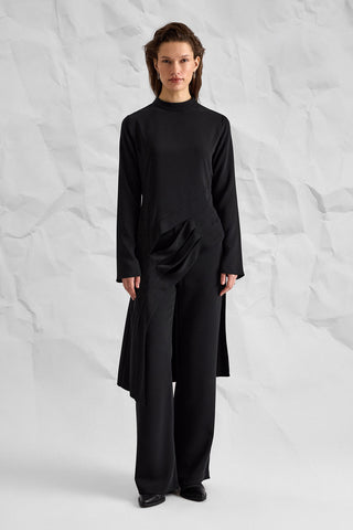 Majesté Atelier No. 03 Asymmetric Draped Tunic & Trouser Set - Black