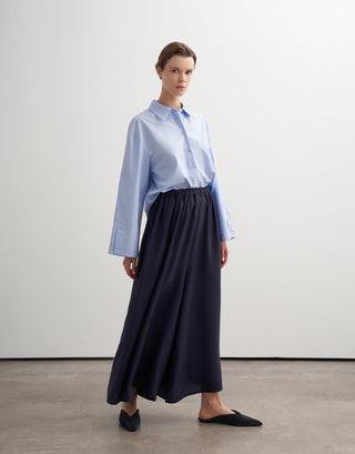 Adjustable Waist Wide-Leg Trousers – Navy