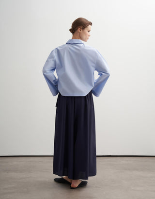 Adjustable Waist Wide-Leg Trousers – Navy
