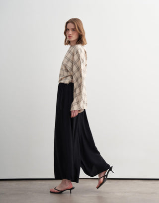 Adjustable Waist Wide-Leg Trousers – Black
