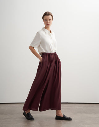Adjustable Waist Wide-Leg Trousers – Burgundy