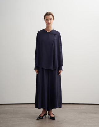 Wrap Detail Elegant Blouse – Navy