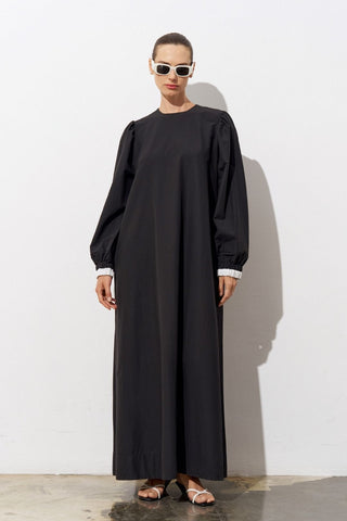 Alya Balloon-Sleeve Poplin Maxi Dress – Black