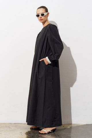 Alya Balloon-Sleeve Poplin Maxi Dress – Black