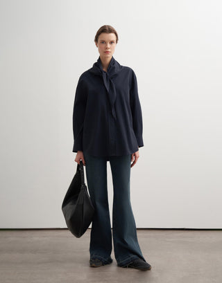 Textured Cotton Shirt with Scarf Detail – Navy