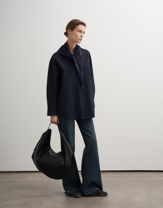 Textured Cotton Shirt with Scarf Detail – Navy